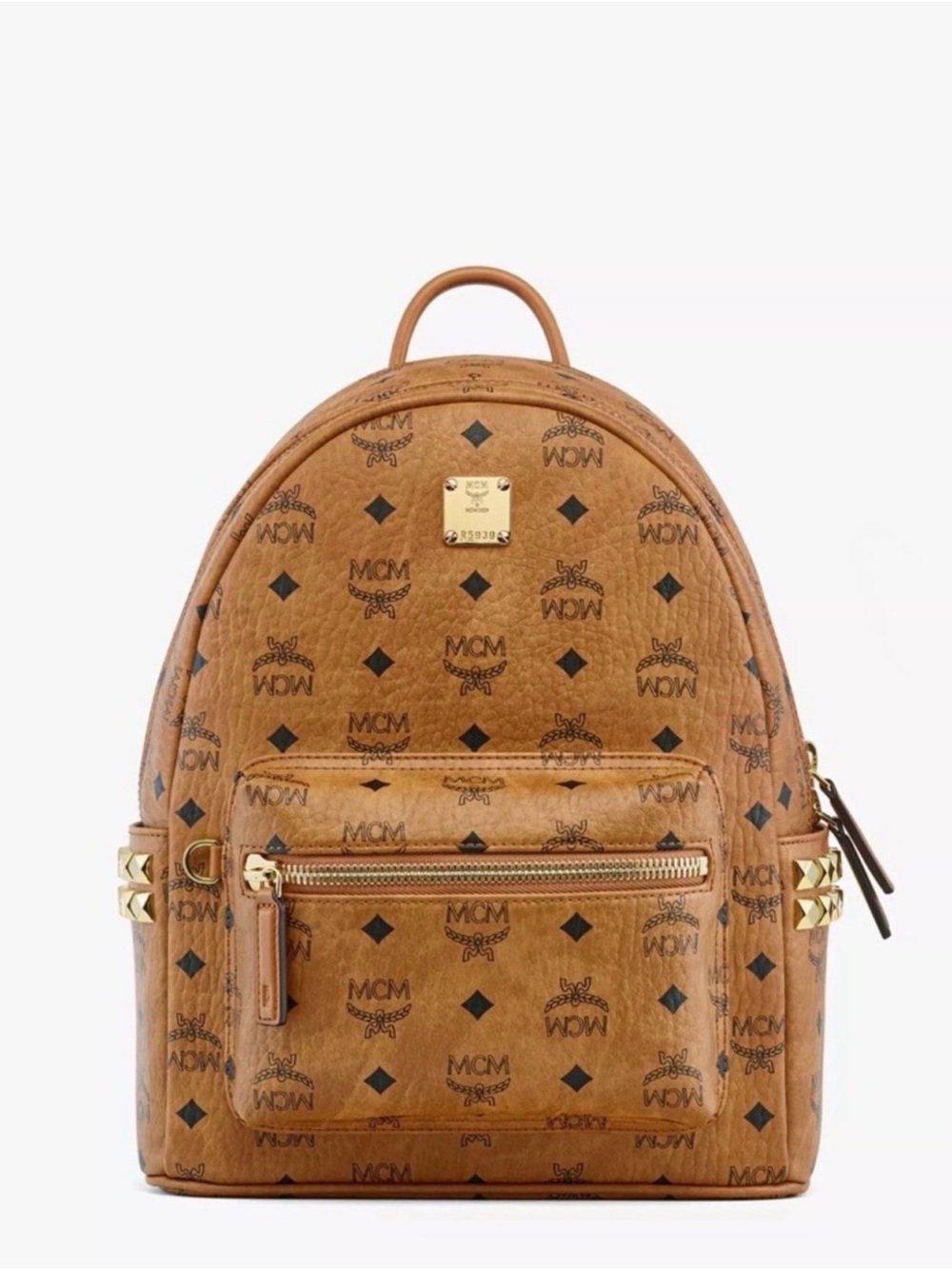MCM Tan Visetos Monogram Backpack with Gold Hardware